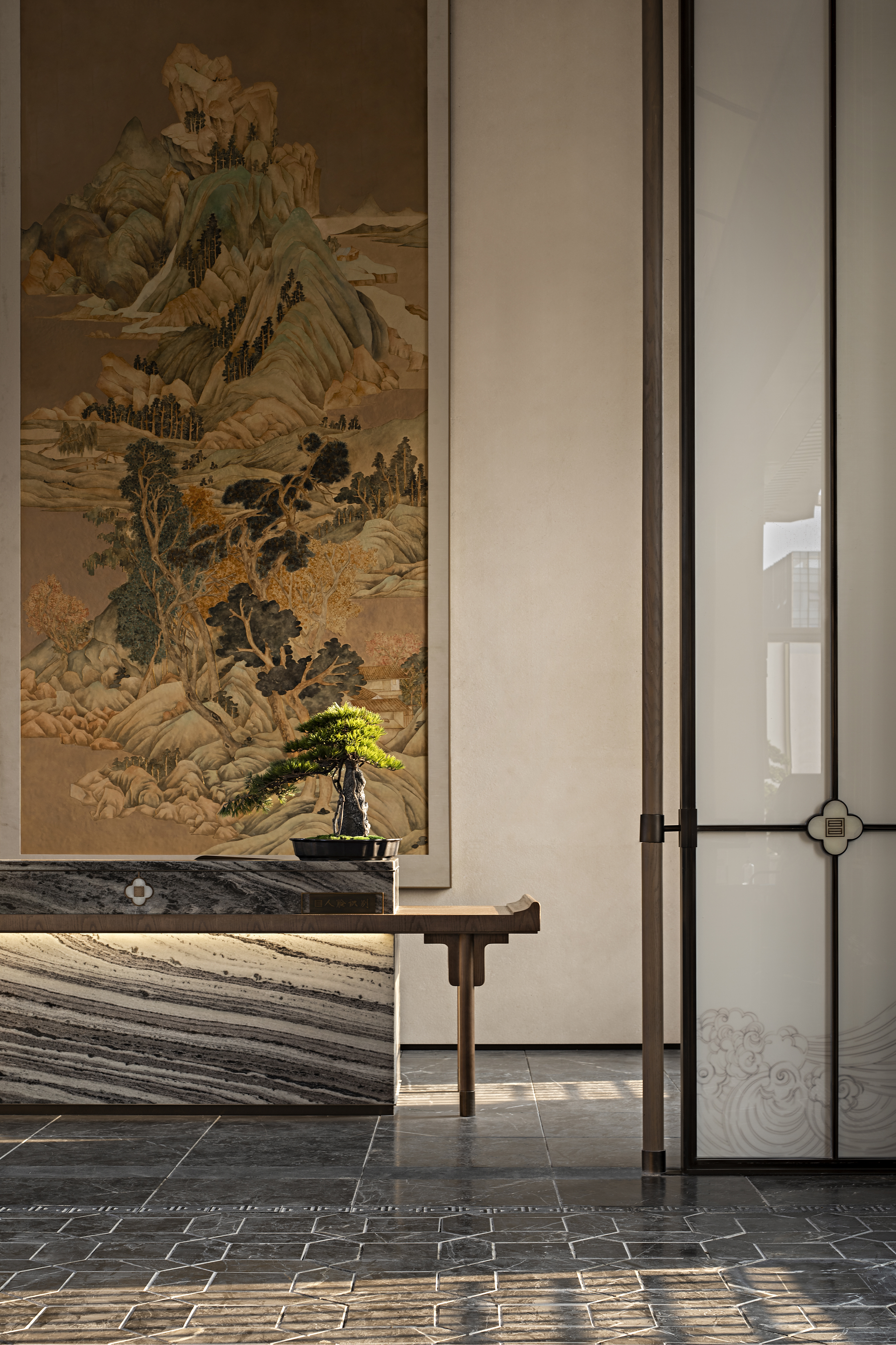 深圳盘石设计 | 700㎡中式售楼处，墨香雅韵，风雅成赋-7