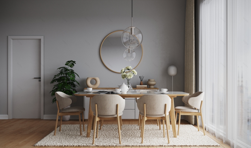 Soft Minimal Living & Dining Area | 3D Visualization-3