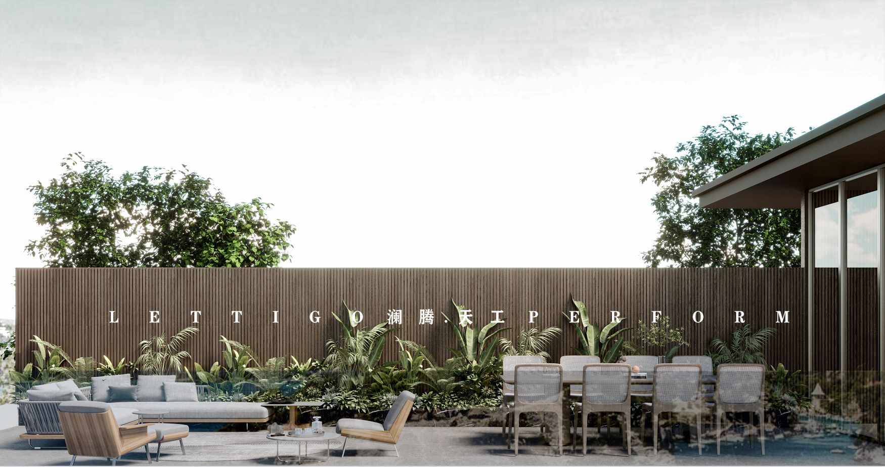 现代泳池别墅外观+庭院花园-5