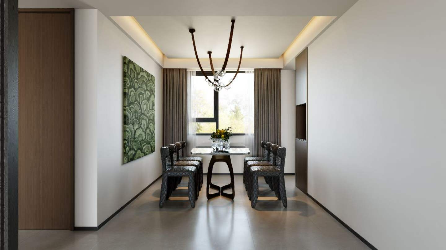 大平层轻奢客餐厅效果图表现-3