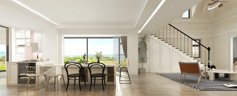 浪漫简约法式白色系一二层空间设计-1