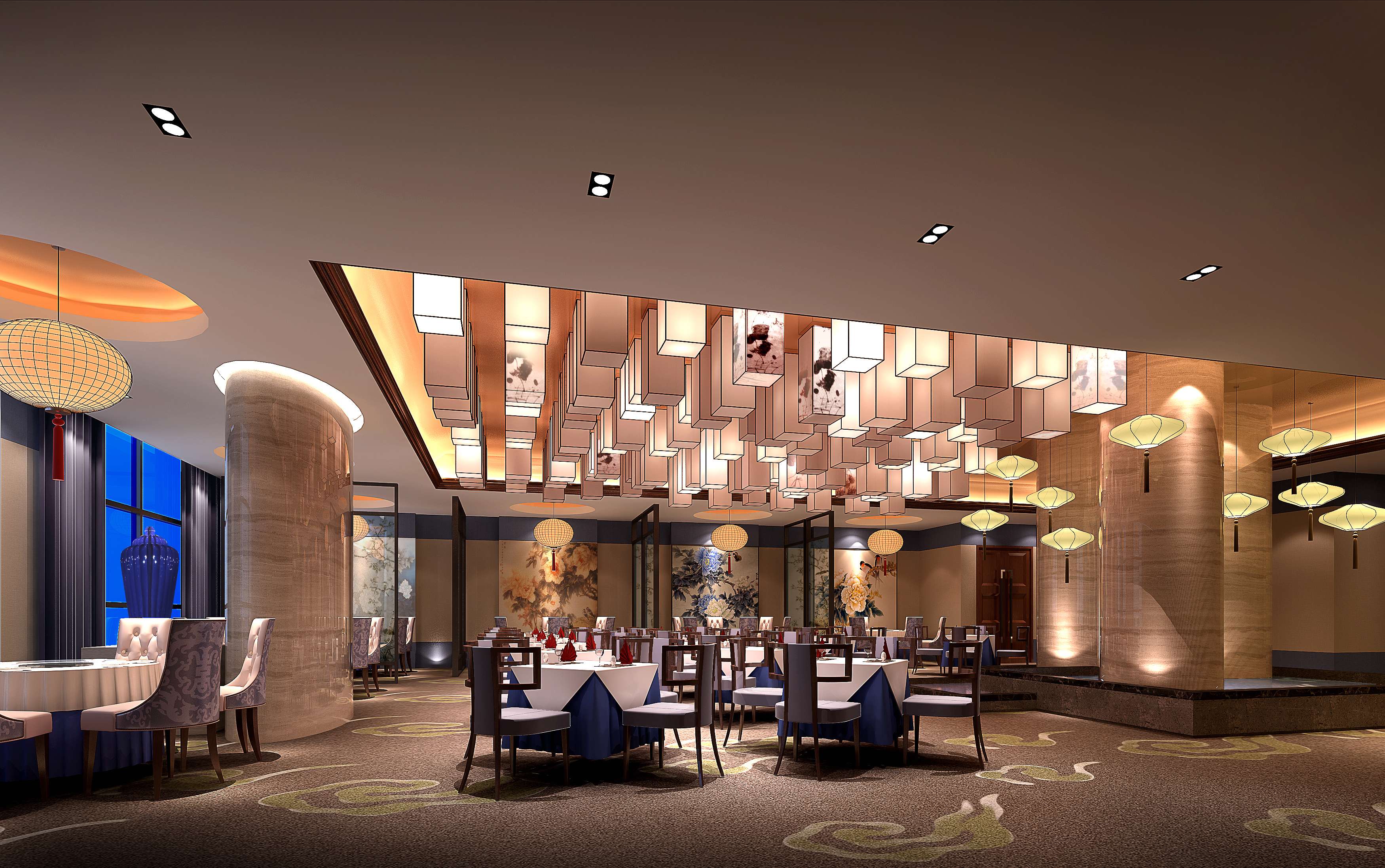 餐厅设计效果图中餐厅餐厅包间包房小吃店面馆工业主题餐厅-9-60