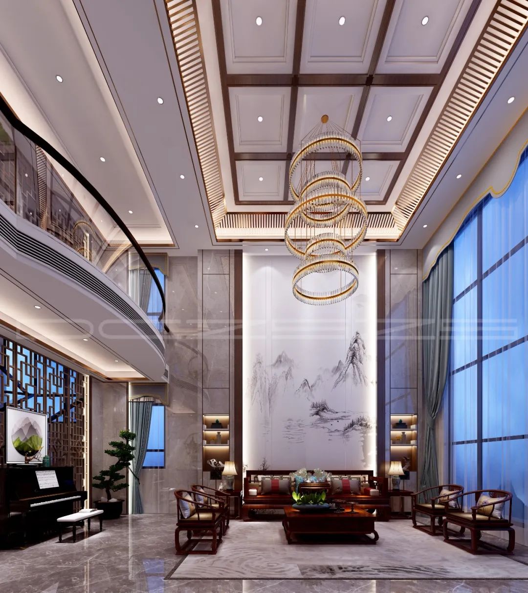 《东成至盛》新中式别墅设计丨木美空间设计-32