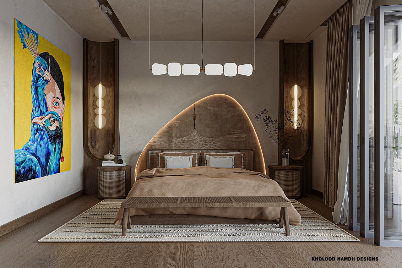 Modern organic bedroom design with Rattan touch-1