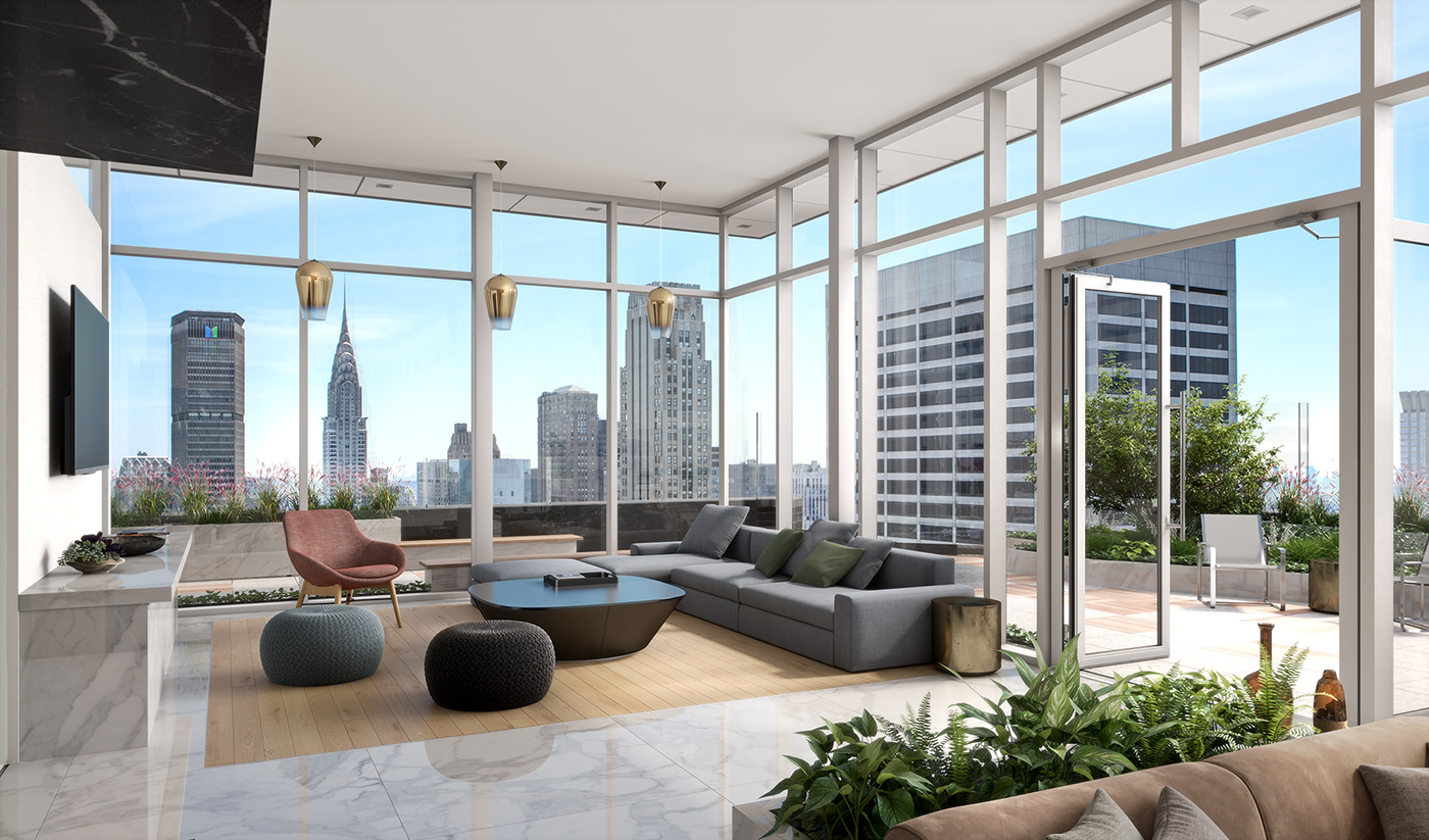 纽约 44 街现代玻璃顶 penthouse 室内设计-9