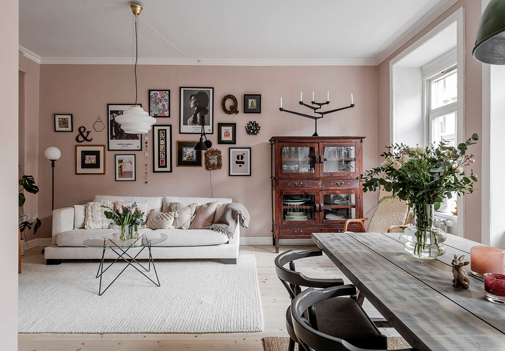 瑞典 60㎡粉色调公寓，复古橱柜增色不少-8