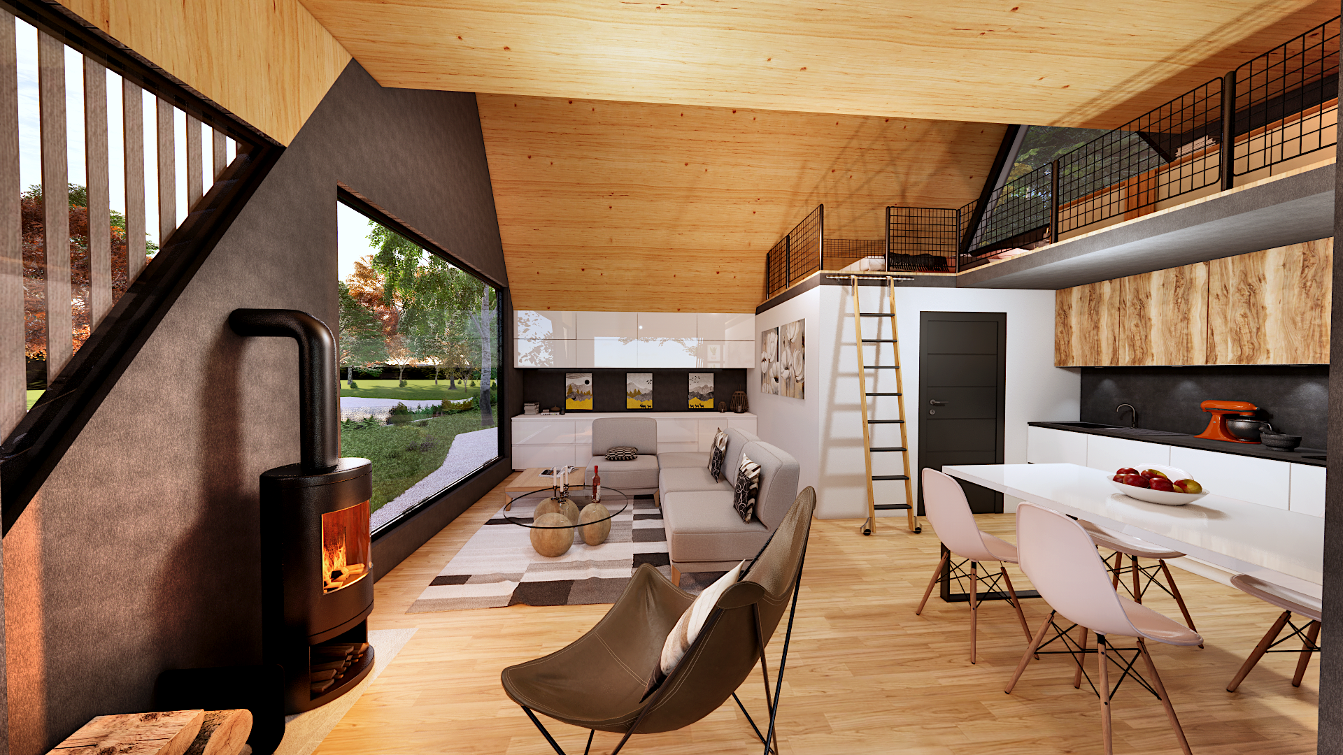 Modern A-frame house w fireplace and hot tube-8