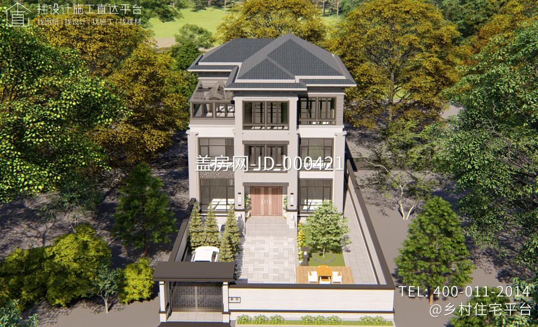 【设计师案例】土建参考造价69万，面宽11.3m×进深11.6m浙江杭州三层新中式别墅-37