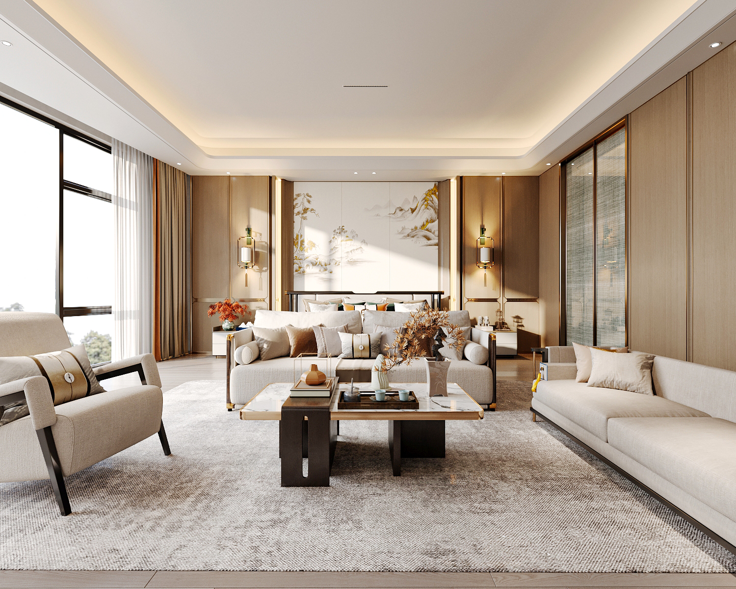 渲染作品分享｜现代新中式套房-0