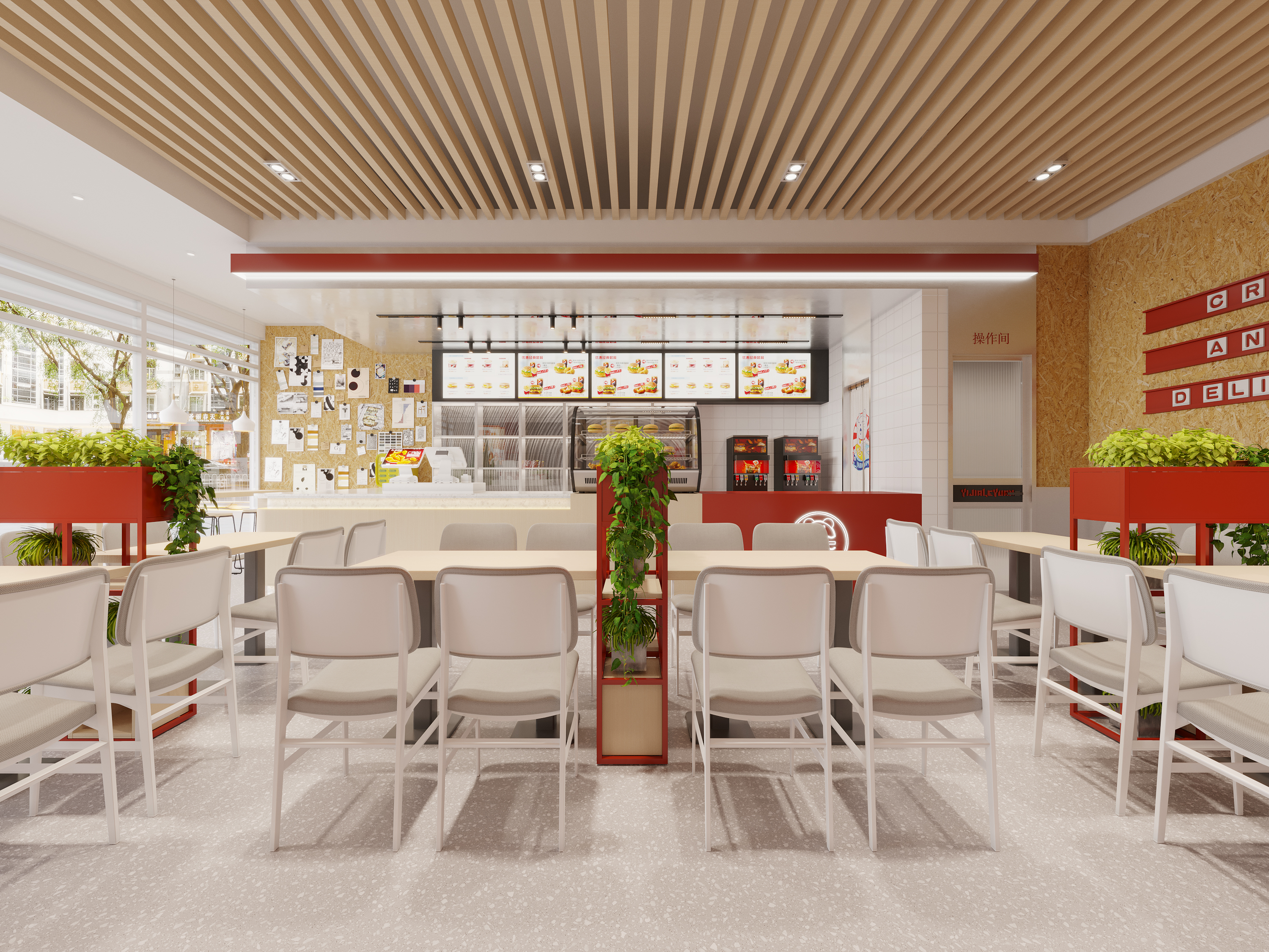 现代炸鸡店工装效果图-2