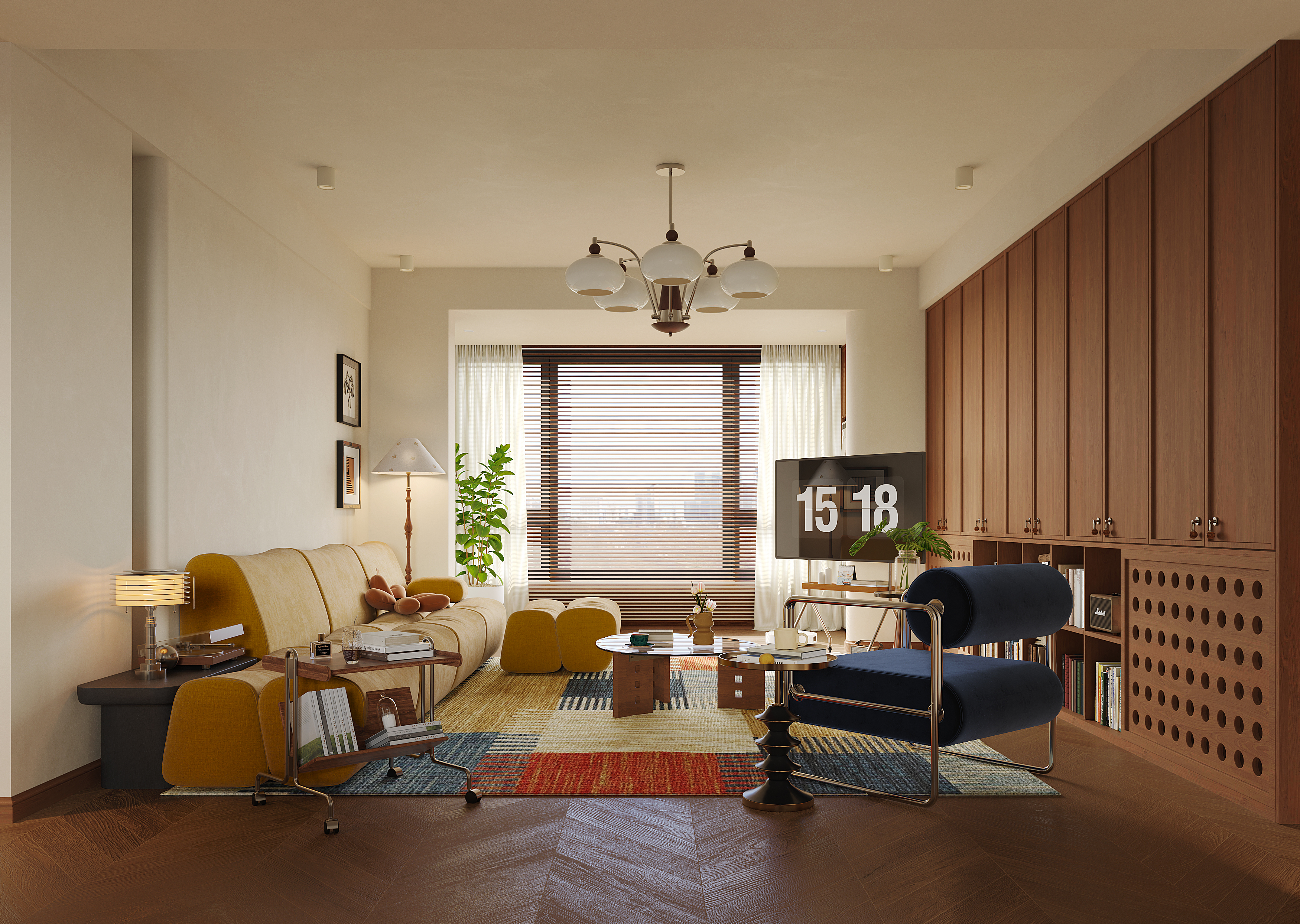 一个中古包豪斯多巴胺颜色的家 -0