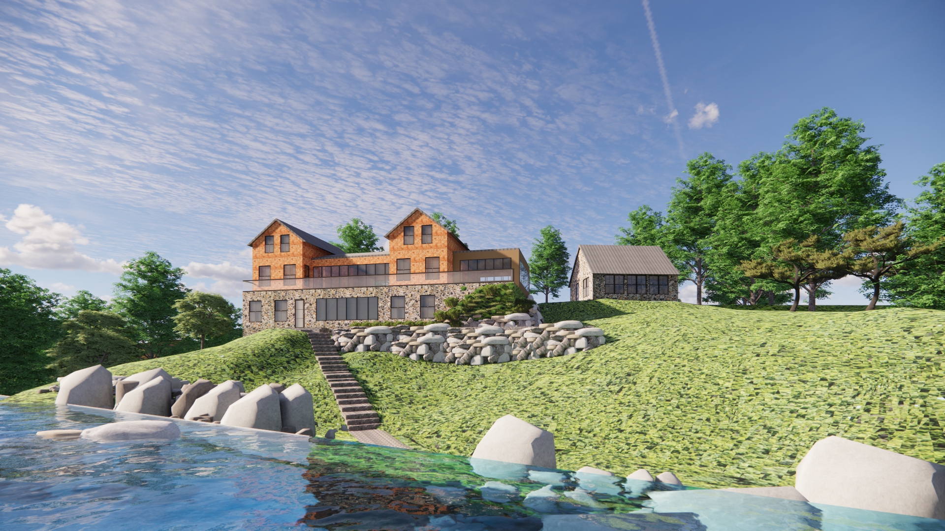 Modern House Elevation in a Hilly Area-0