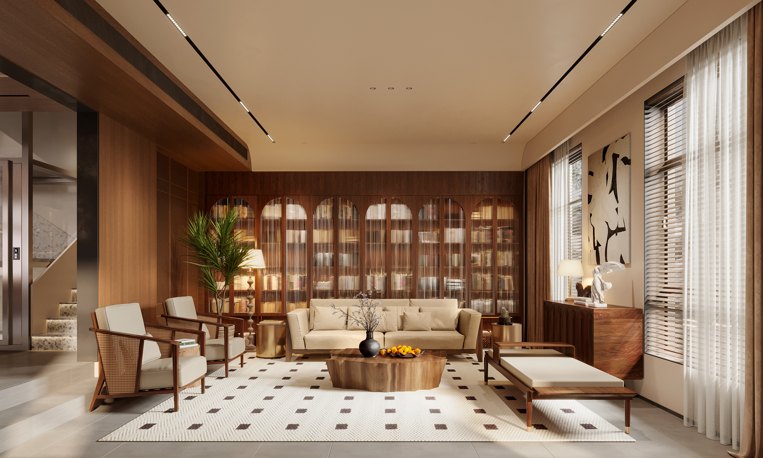 奶油中古风别墅效果图方案-1