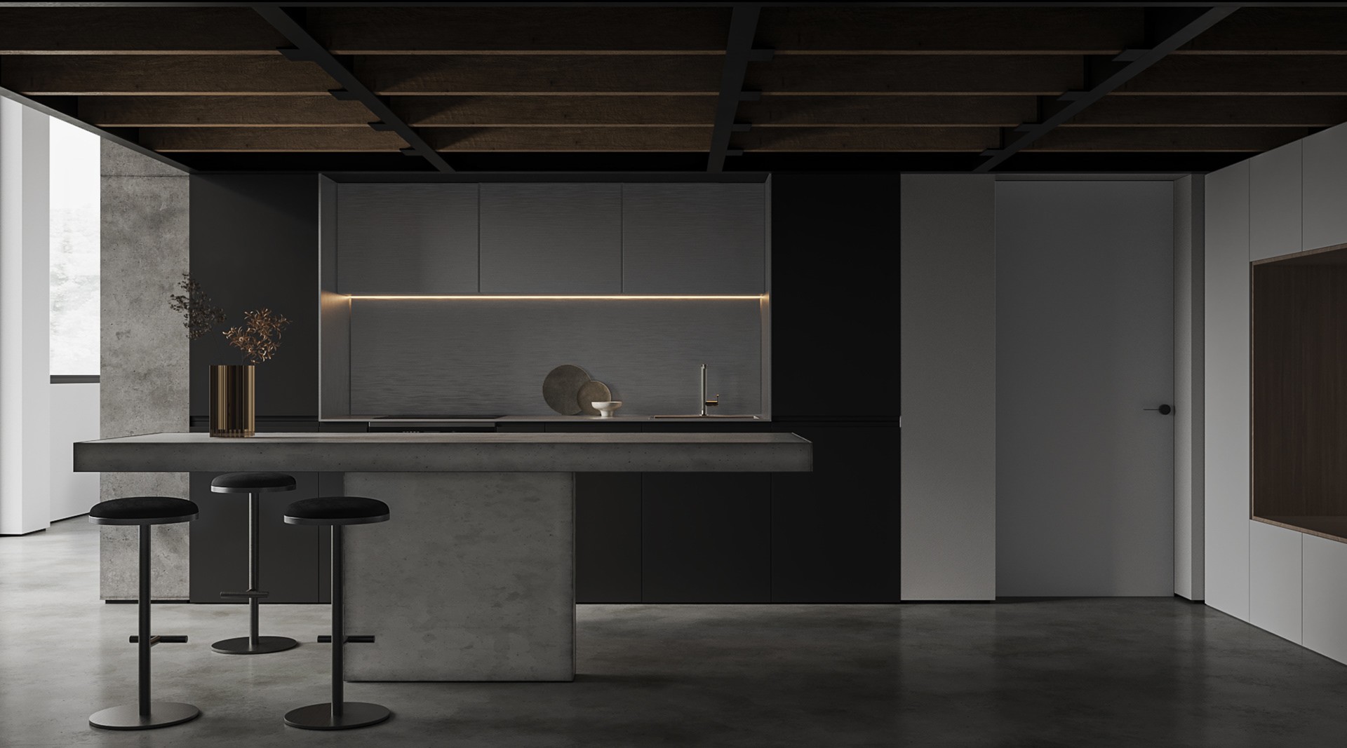 100㎡黑色系住宅设计 超有质感！-5