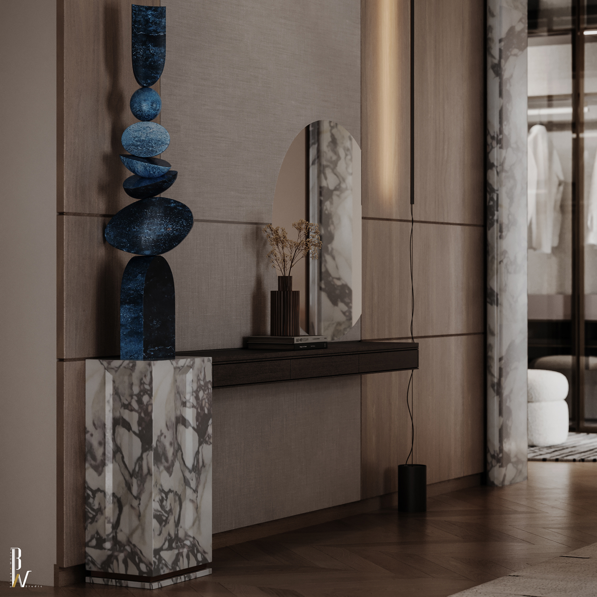 主卧室丨沙特阿拉伯丨Black N White-19