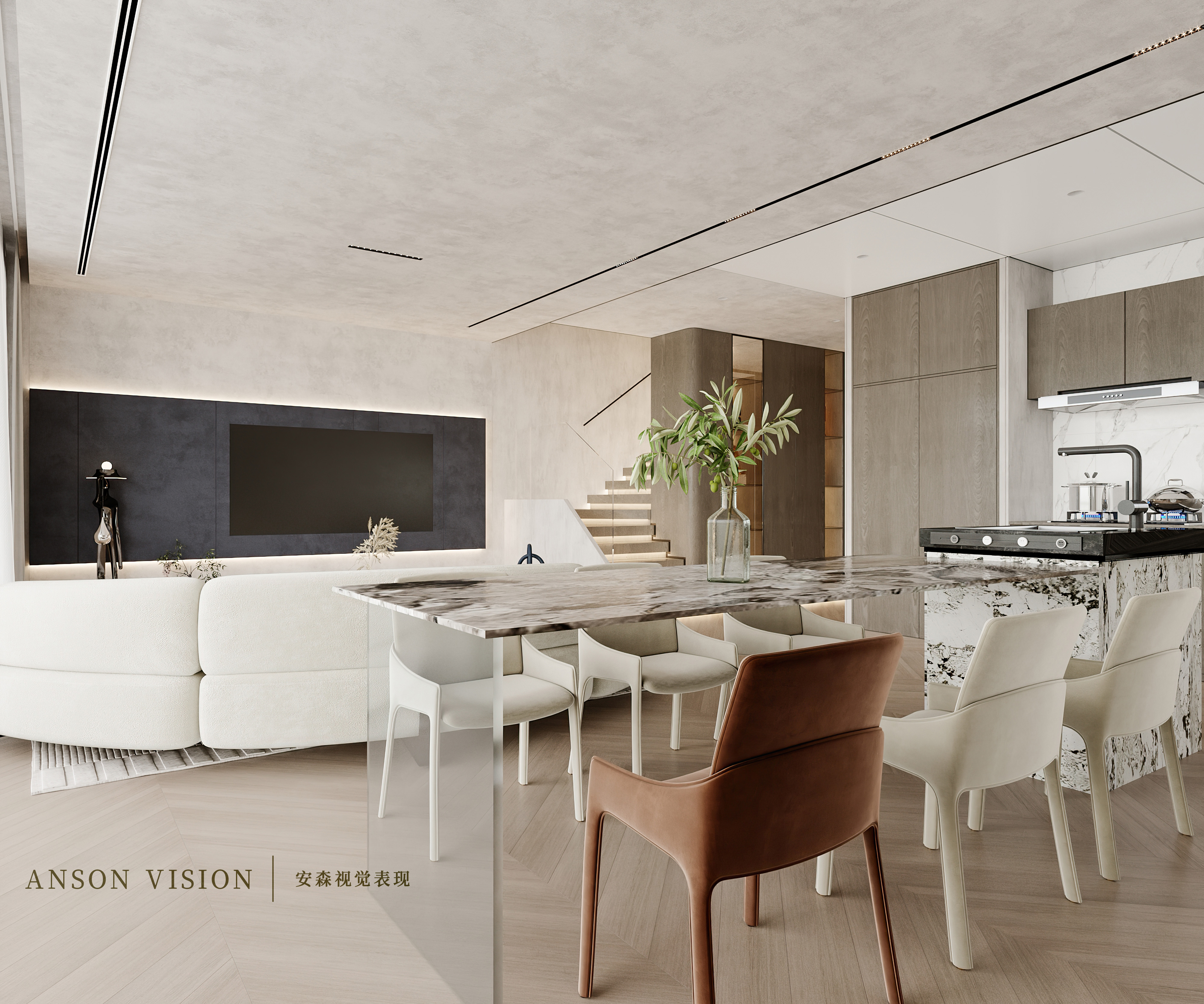 黑暗风现代客餐厅卧室设计案例丨Ansonvision·蒙头睡-28