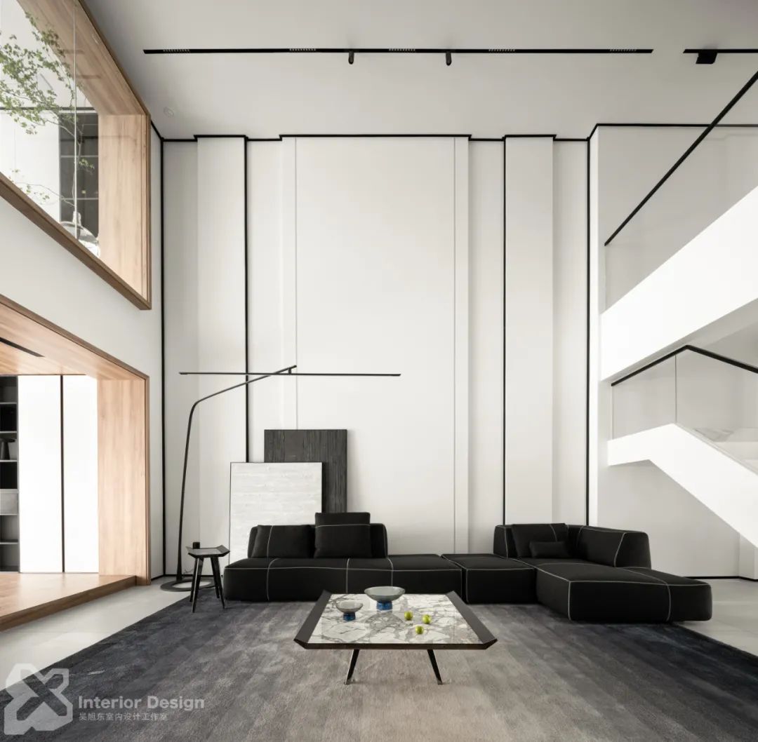 东阳 420㎡极简复式,黑白灰构建纯粹空间-3