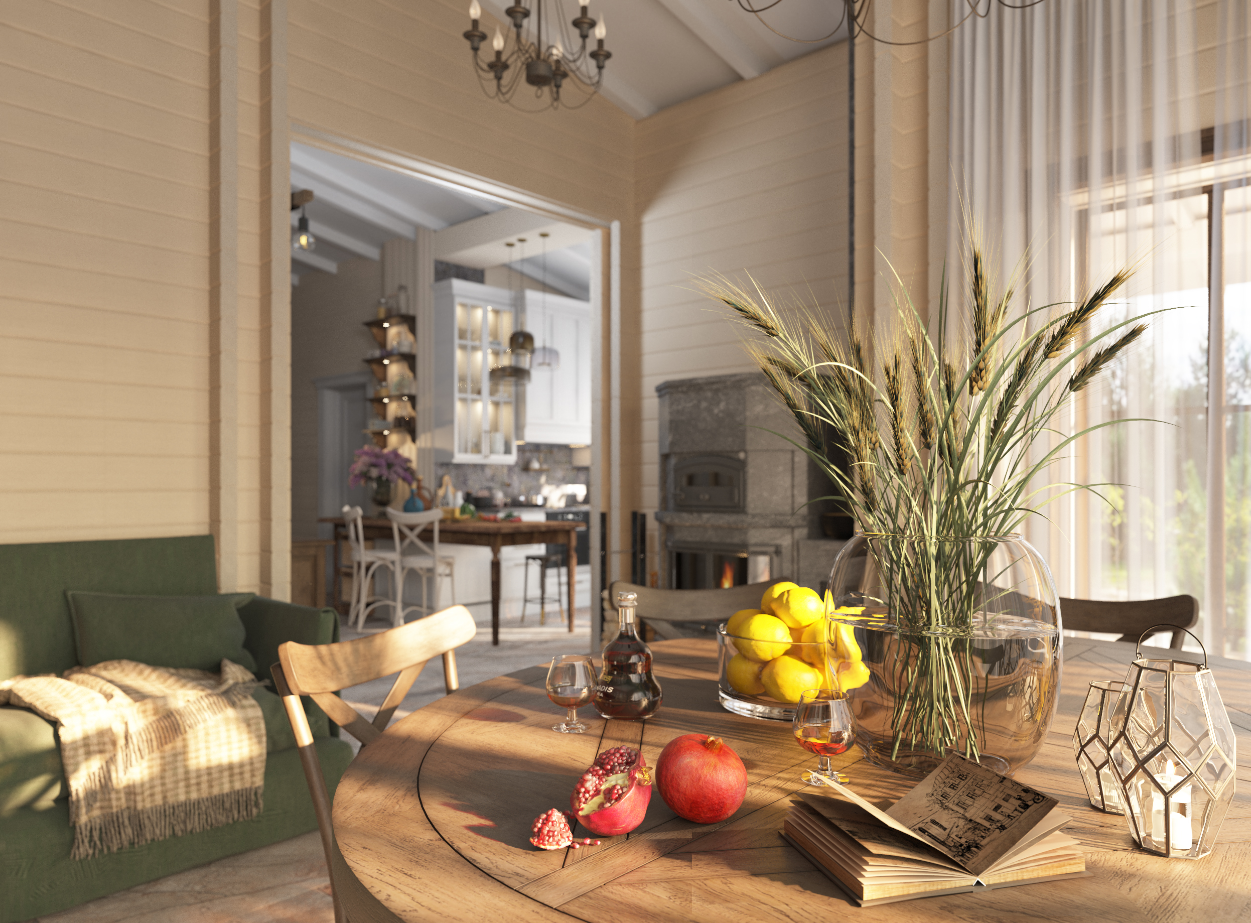 гостиная в деревянном доме-0