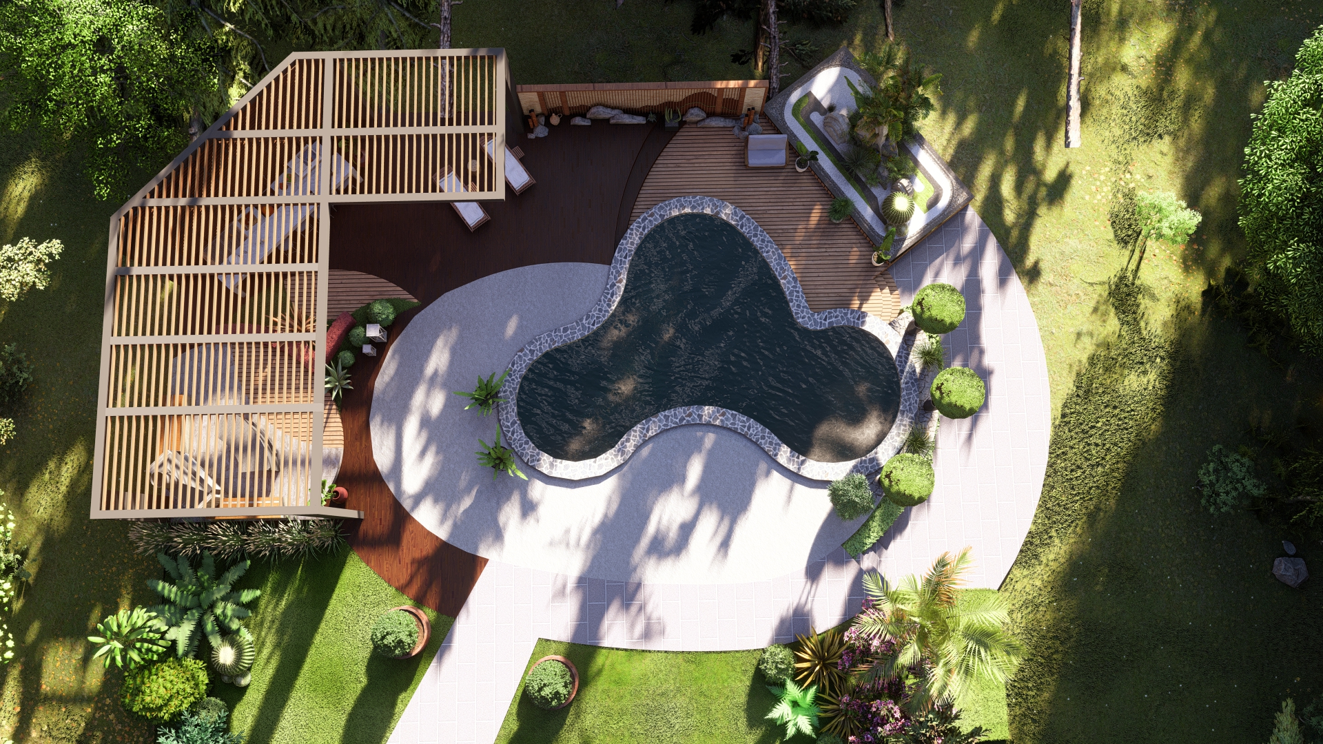 GARDEN DESIGN/ Covered Pool Side Deck-7