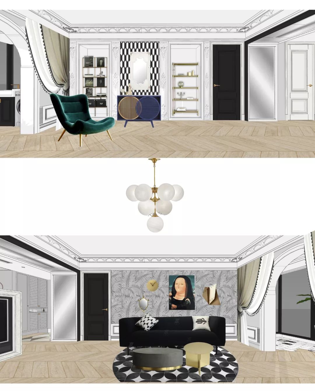 南京现代混搭风格客厅,360°旋转电视架酷炫登场-18