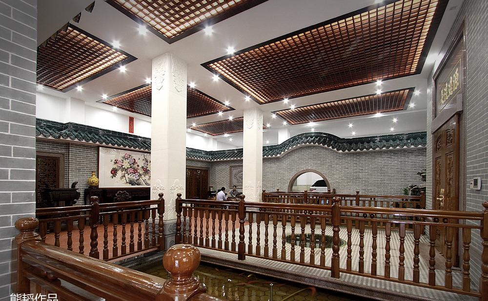 苏州园林别墅 | 实木吊灯栅格天花，打造气势磅礴之美-5