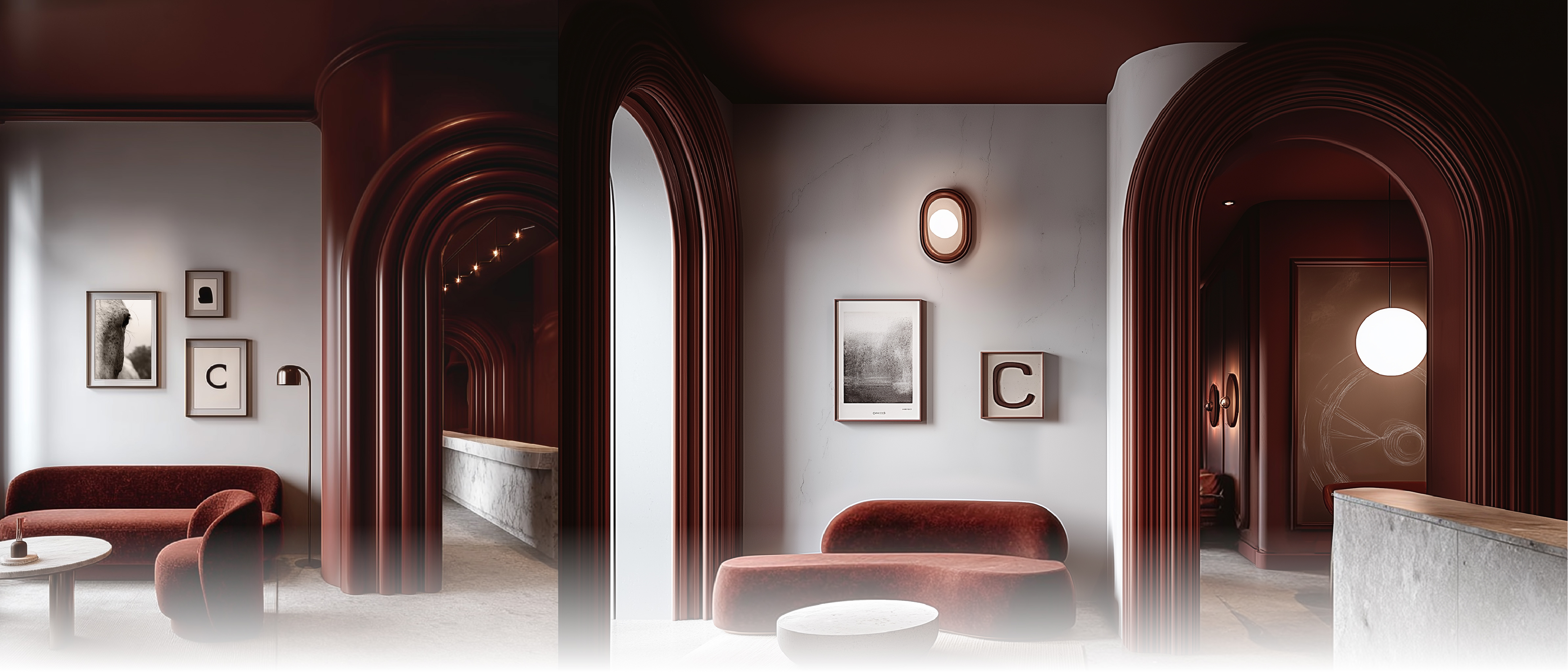 用红色弯曲（绘制、勾勒等，需结合具体语境确定curved准确含义）

注：由于不清楚curved在具体语境中的准确动作，这里给出一个宽泛解释若有更详细语境，可提供以得到更精确翻译  -0