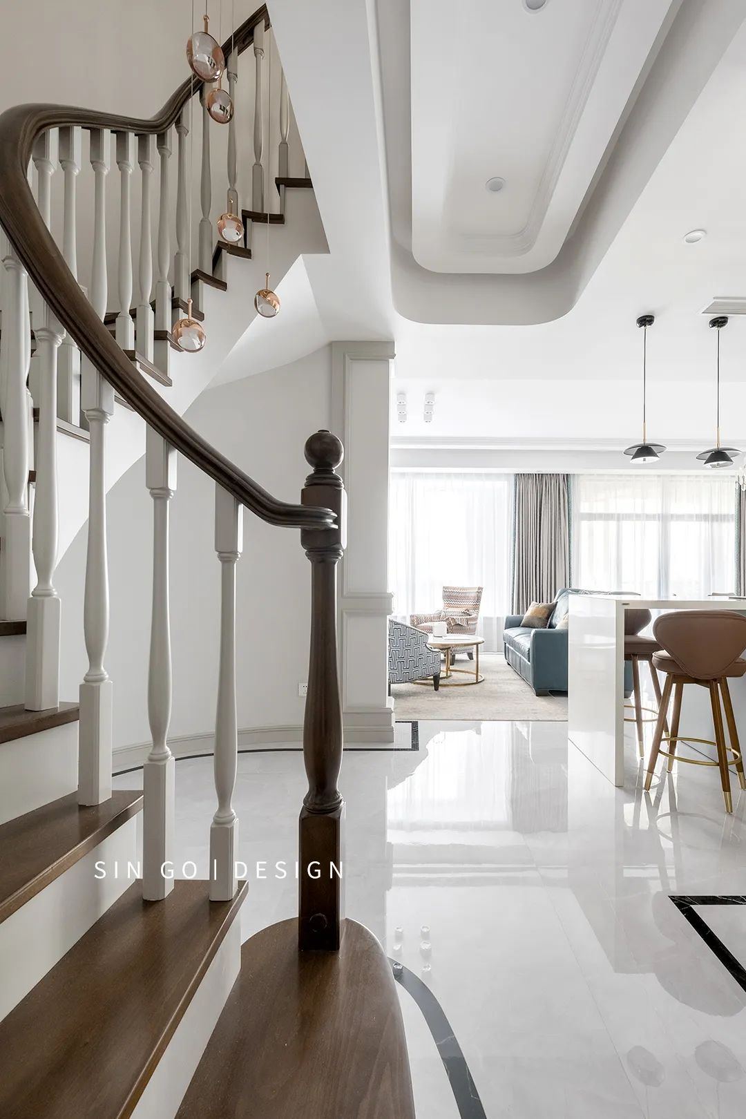 现代轻奢风 | 蓝白木三色打造 320㎡别墅空间-72