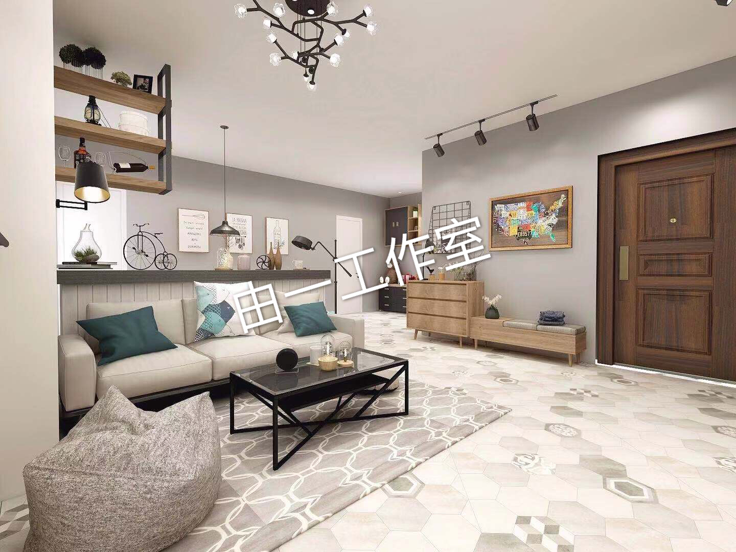 客厅阳台隔而不断，110平小户型北欧风客餐厅改造-3