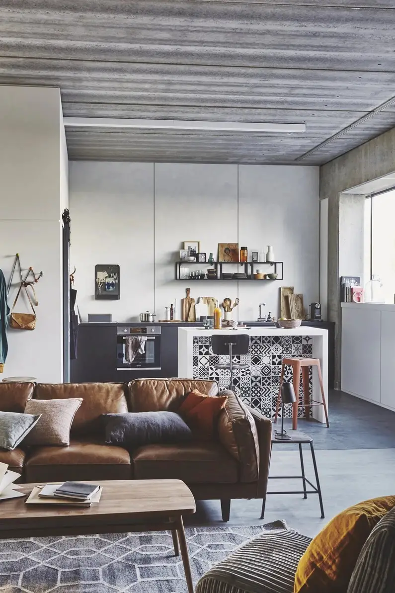 工业风格开放厨房与客厅设计-2