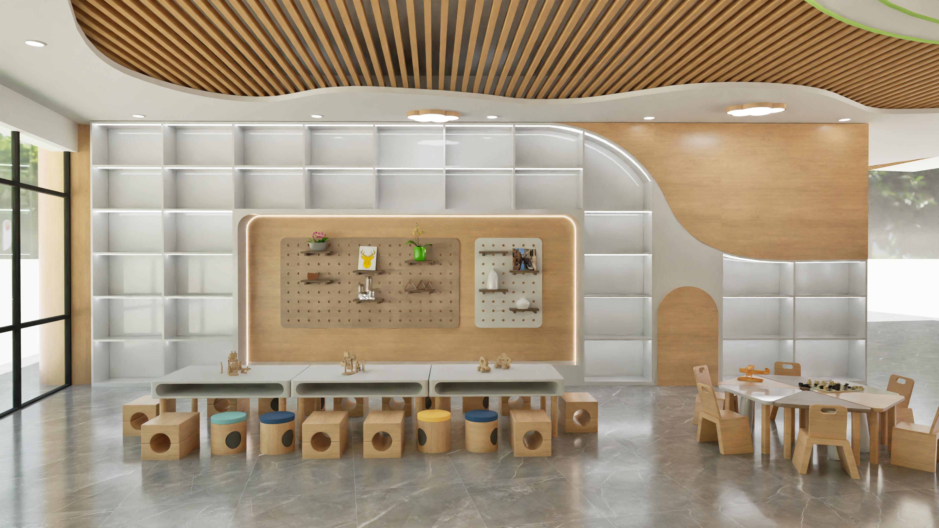 原木色幼儿园大厅设计-24