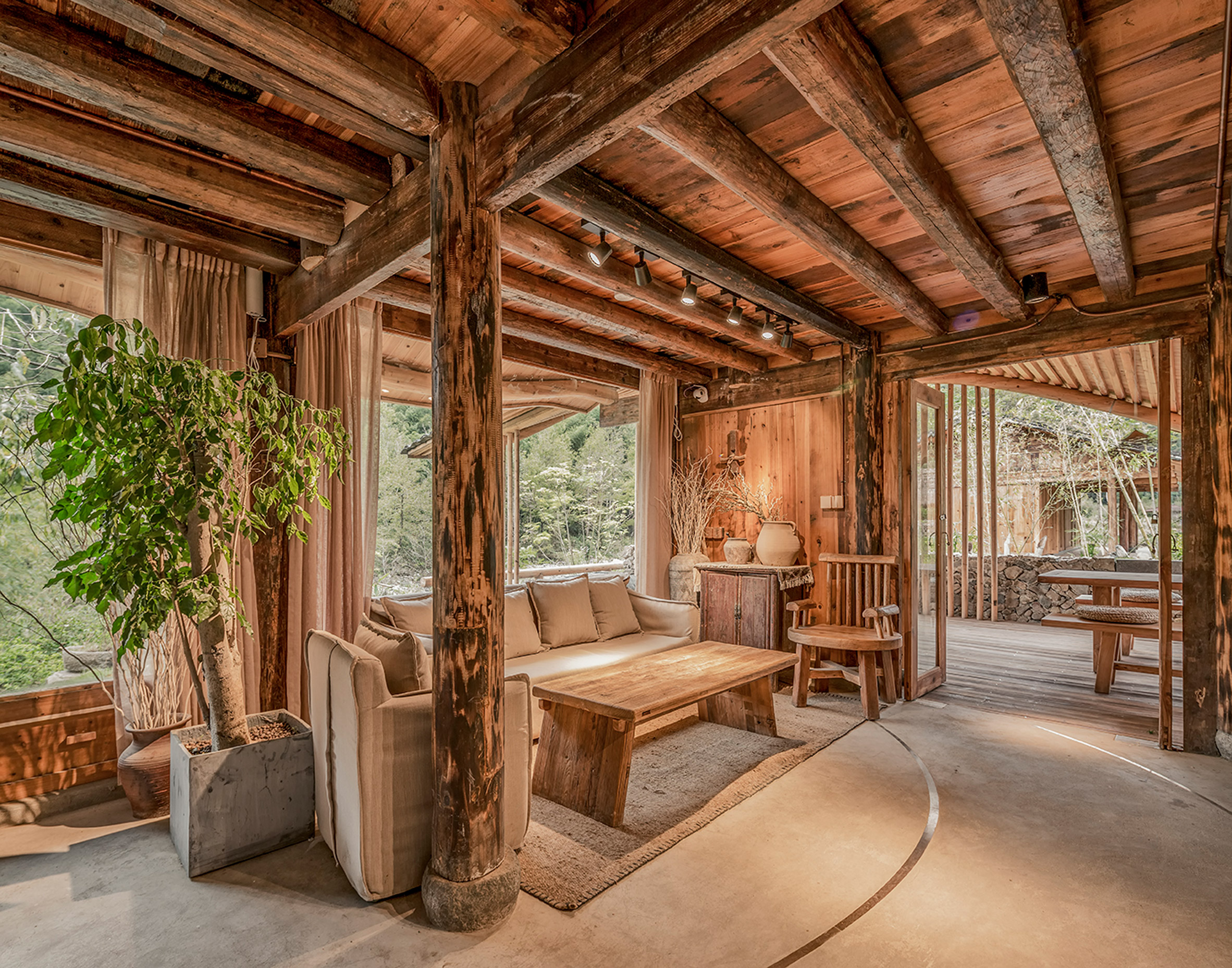 Wavy roof of Chinese guesthouse follows outline of surrounding mountains-25