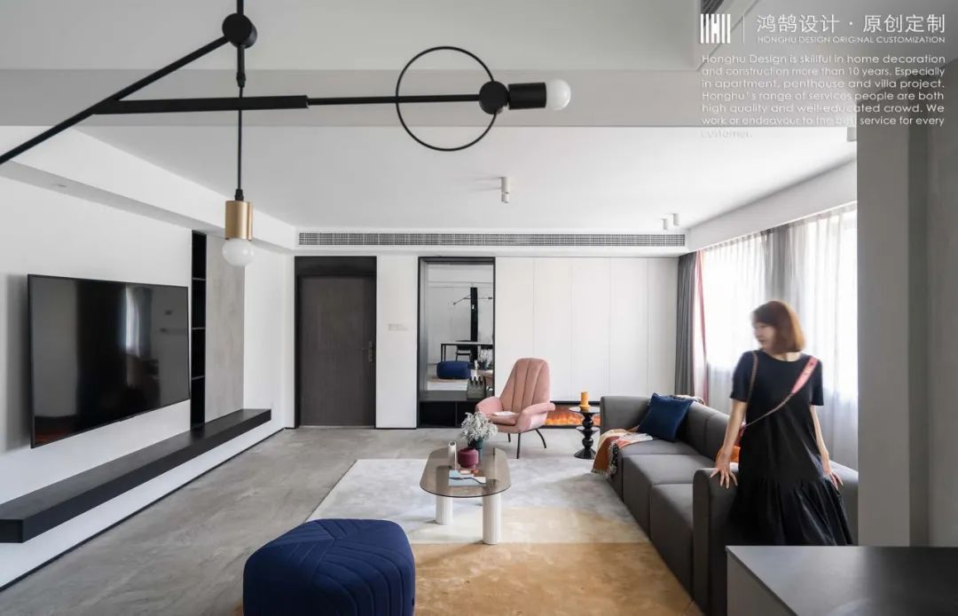 现代轻奢婚房，120㎡黑白灰++ 糖果色混搭设计-20