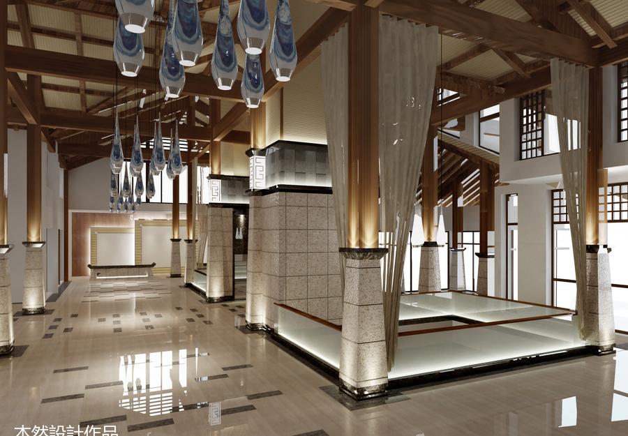 温泉酒店会所的挑空水池设计-17