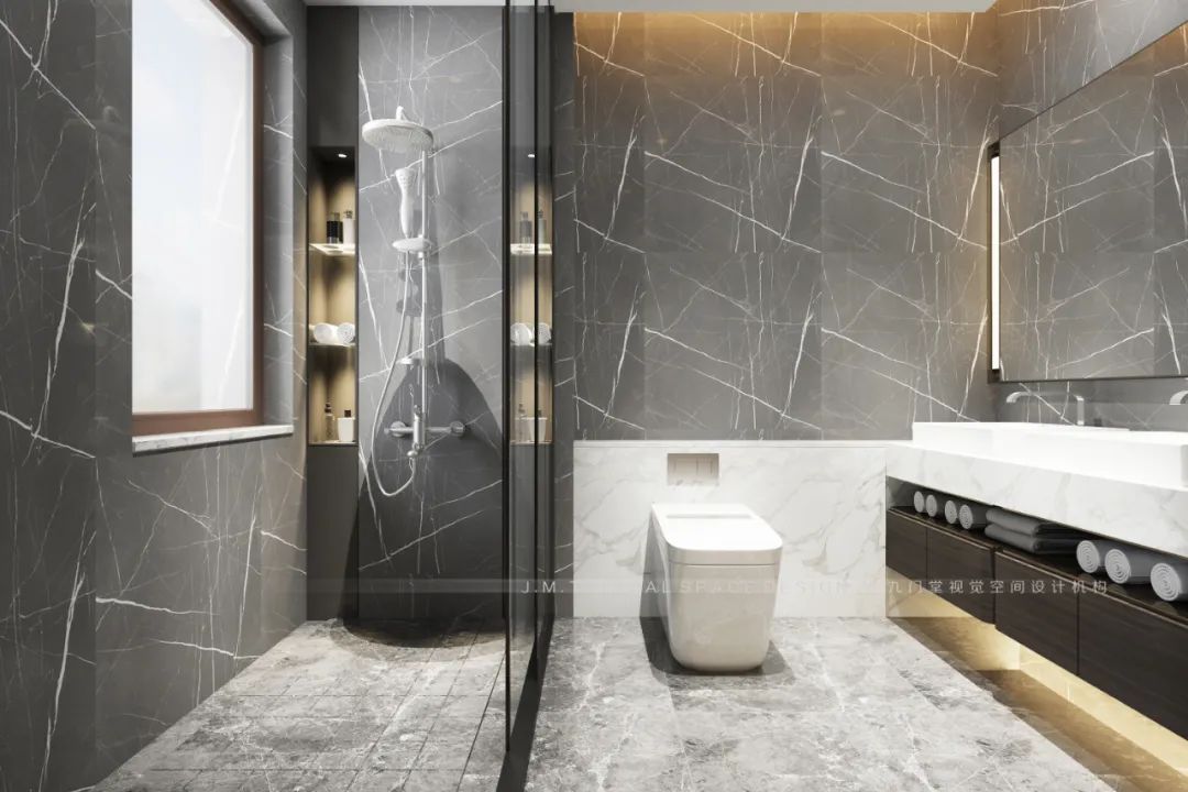 盛天华府 | 130㎡写意新中式家居,红蓝灰调绘诗意空间-18