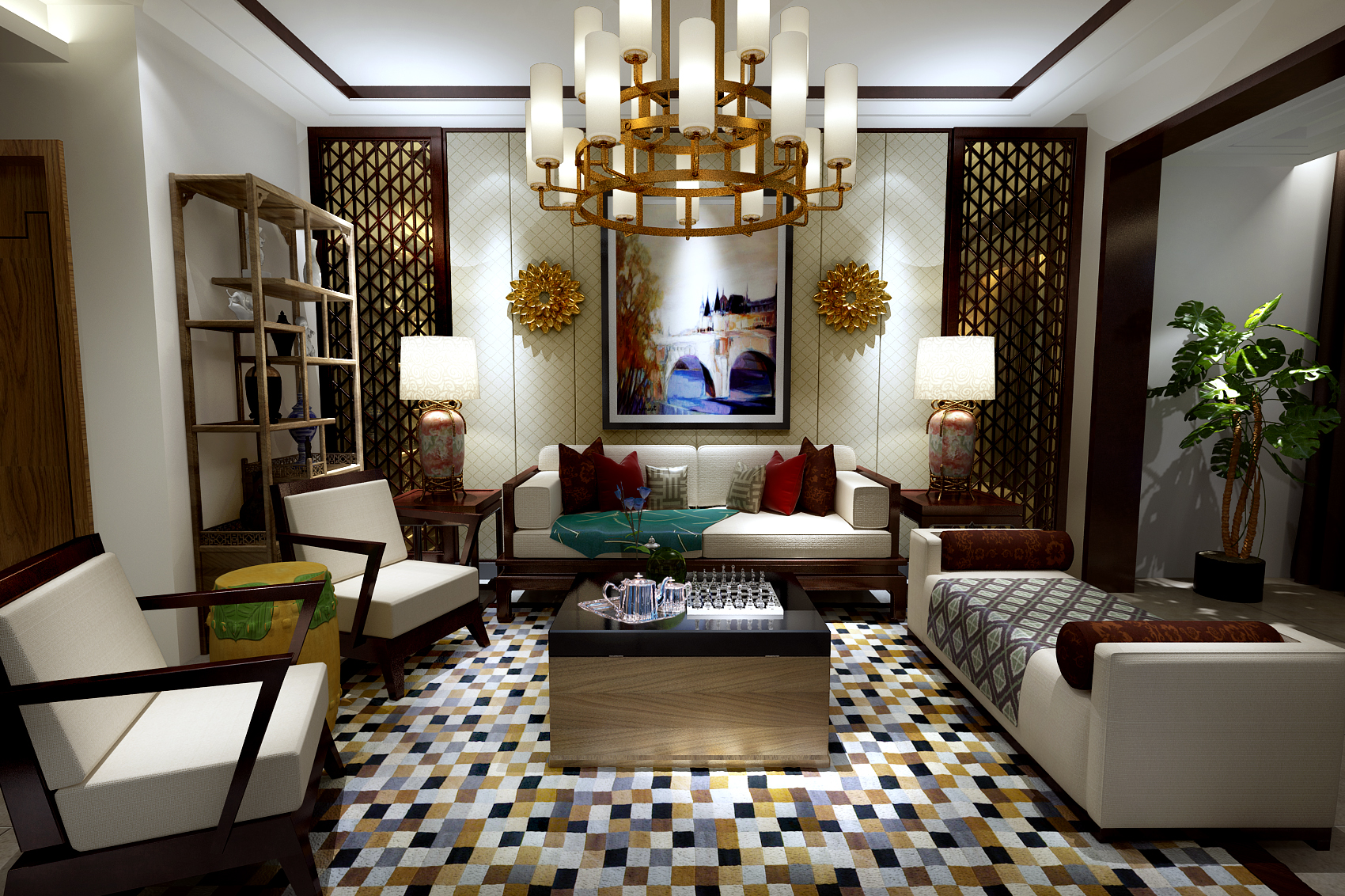 新中式 中式古典 奢华家装别墅样板房-13-8