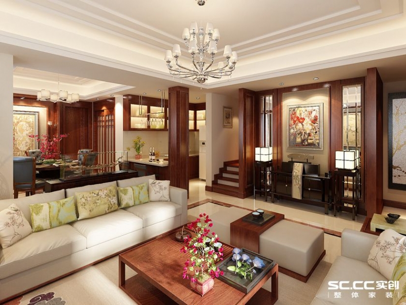 【上海实创装饰】惠南镇富成别墅400平新中式风格老房装修设计-2