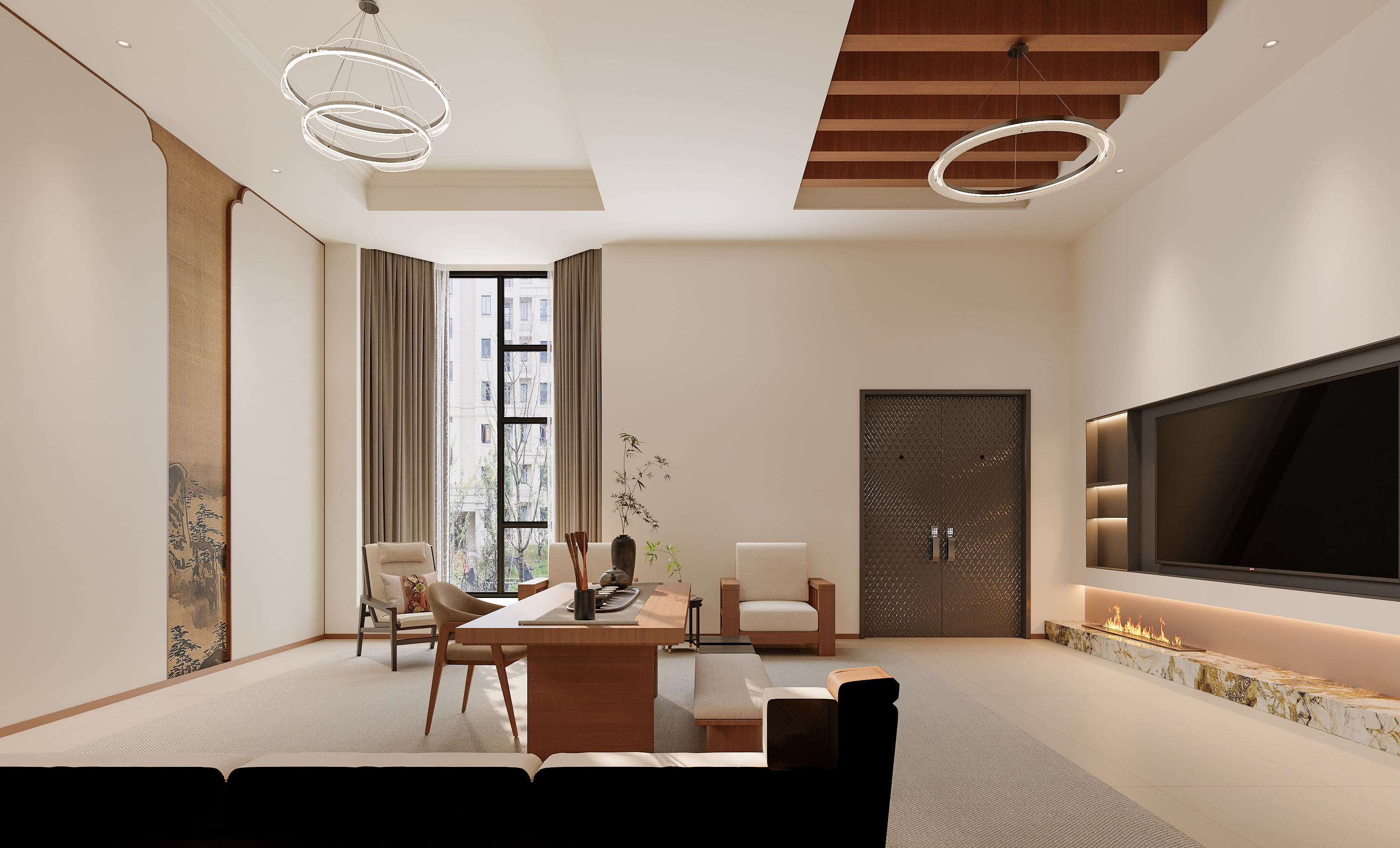 别墅诧寂风轻奢客餐厅效果图表现-0