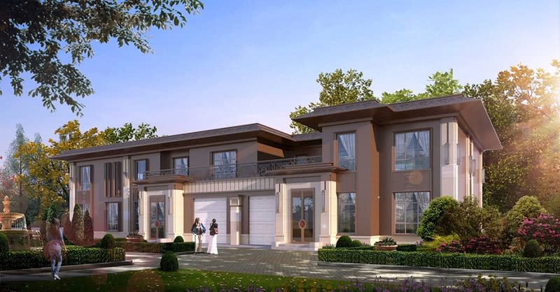 联排别墅双拼别墅建筑外观设计案例效果图-0