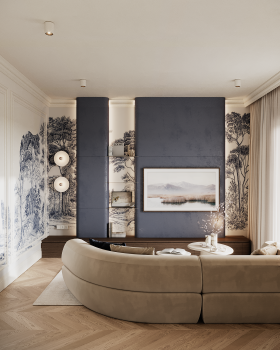 Modern Classic Apartment Interior with Blue Accents