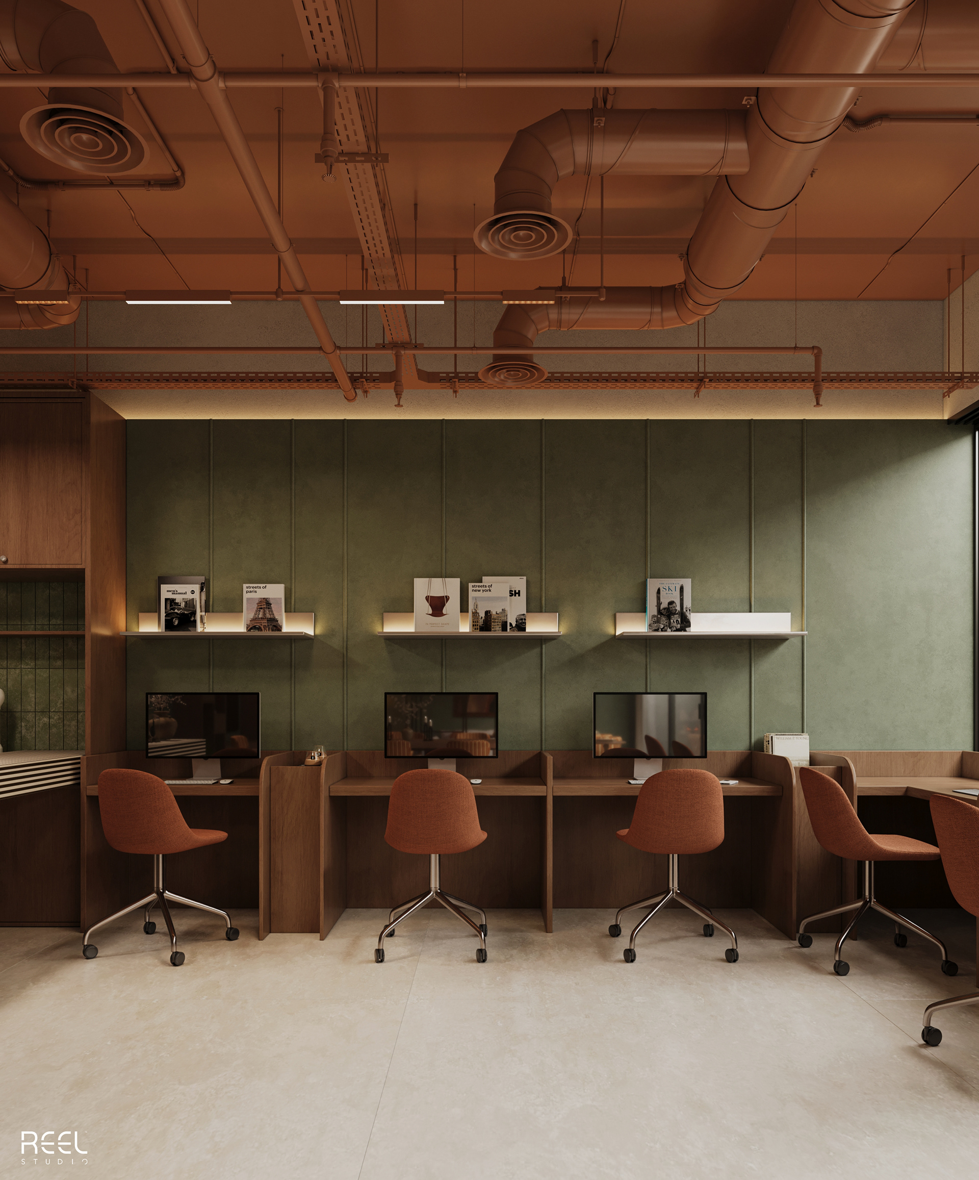 Mid-century Living Room With Workspace-13