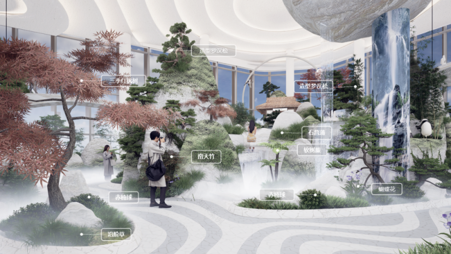 喜随作品|壶中胜境·商业中庭的科技国风微缩园林-276