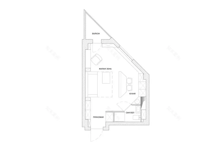 莫斯科 27m²创新小户型设计,镜墙扩容空间-14