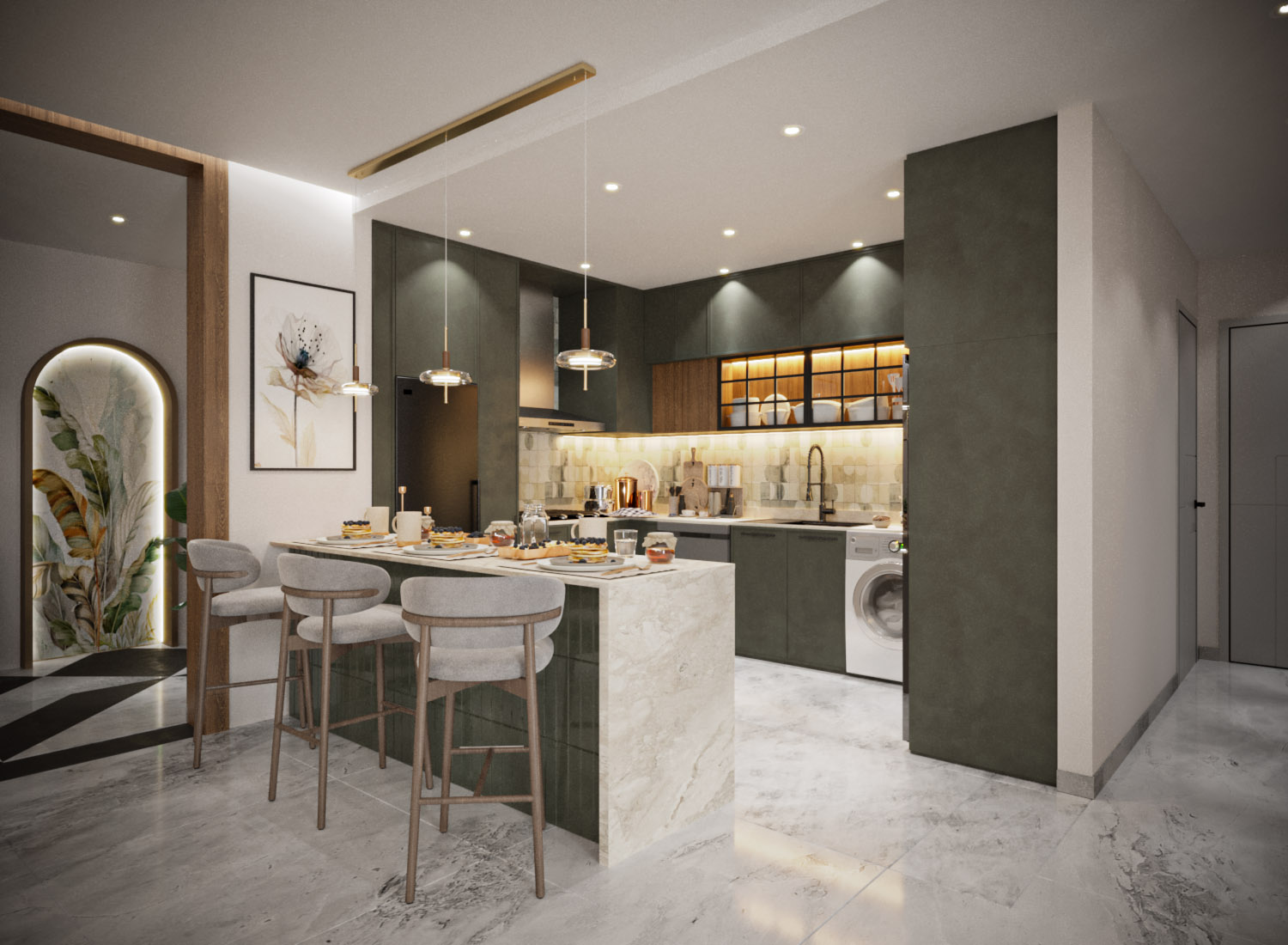 起居、厨房和用餐区丨OMNIA NASR AL SHAER-10