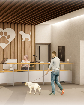 Veterinary clinic with a shelter for dogs and cats