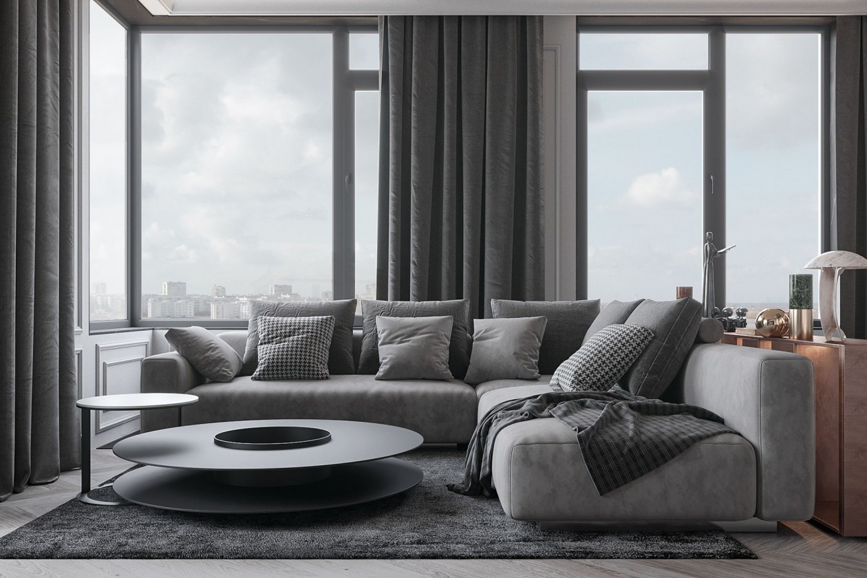 106㎡高级灰色系简约风公寓设计-1