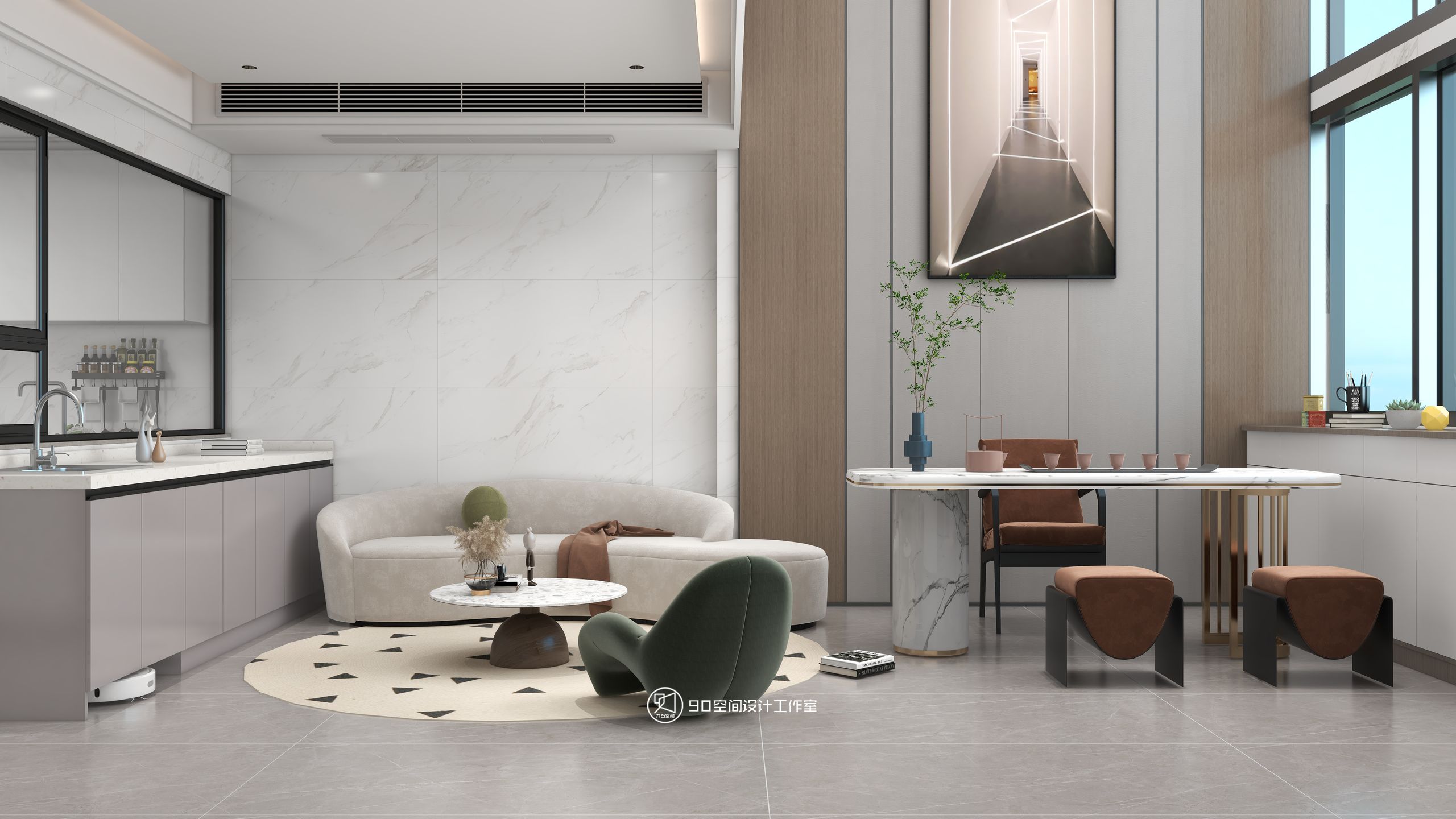 海市蜃楼现代轻奢风格挑高别墅设计丨90 空间设计-25