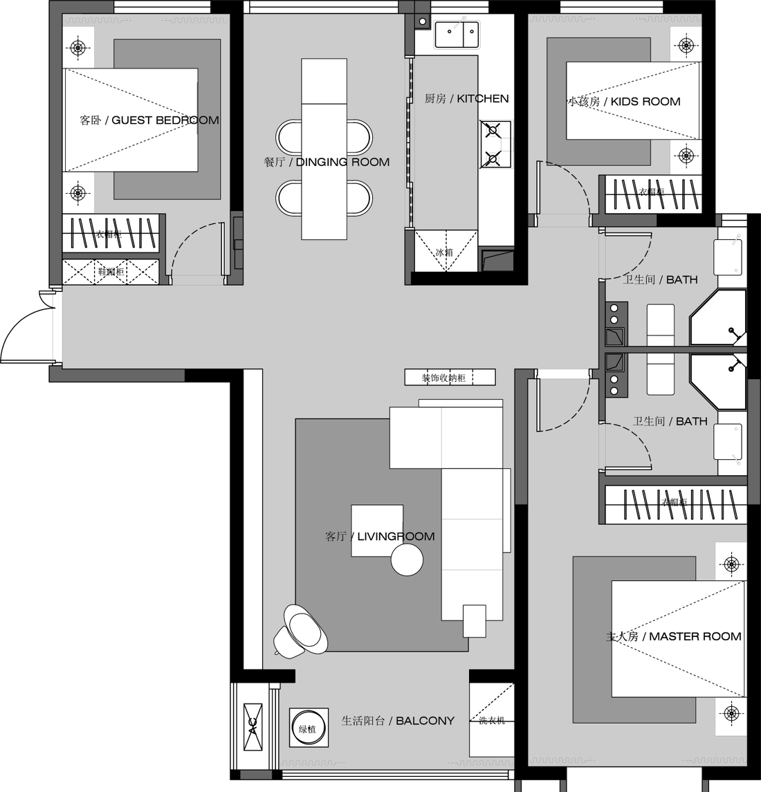 128 平米北欧风格设计-14