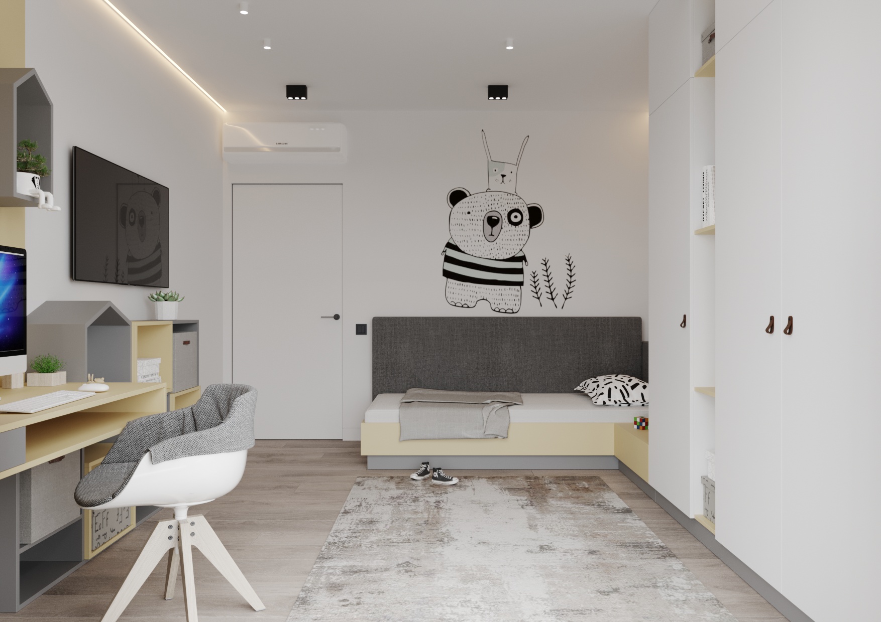 年轻家庭的单色空间公寓设计-10