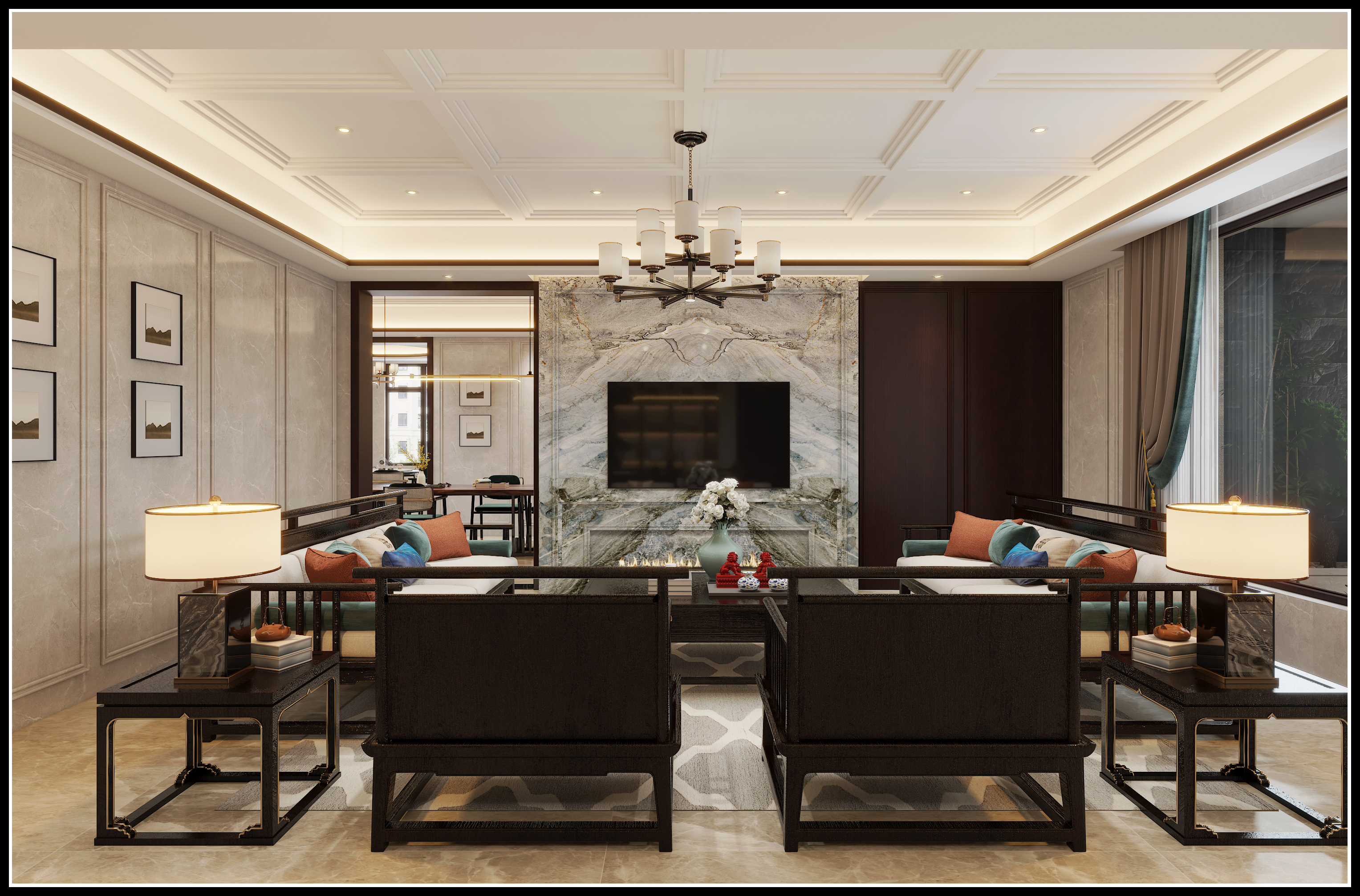 「缪府」新中式样板房设计-27