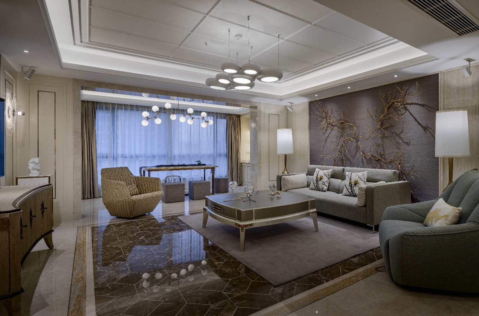 福州融桥外滩 246㎡现代样板间——东方禅意与轻奢金属的碰撞-6